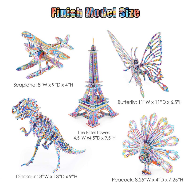 BEARUN 3D Coloring Puzzle Set, Arts and Crafts for Girls and Boys Age 6 7 8 9 10 11 12 Year Old, Fun Educational Painting Crafts Kit with Supplies for Kids, Birthday Toy Gift for Kids - Image 5